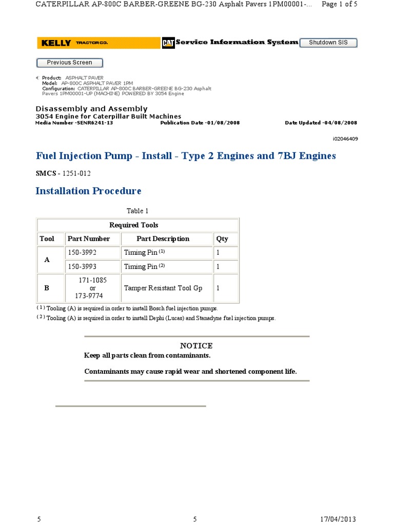 Fuel Injection Pump Install Type 2 Engines and 7BJ Engines