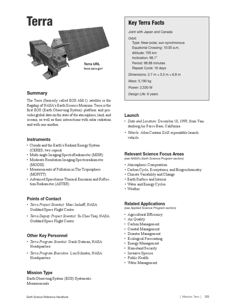 NASA Terra Satellite Overview | PDF | Infrared | Earth