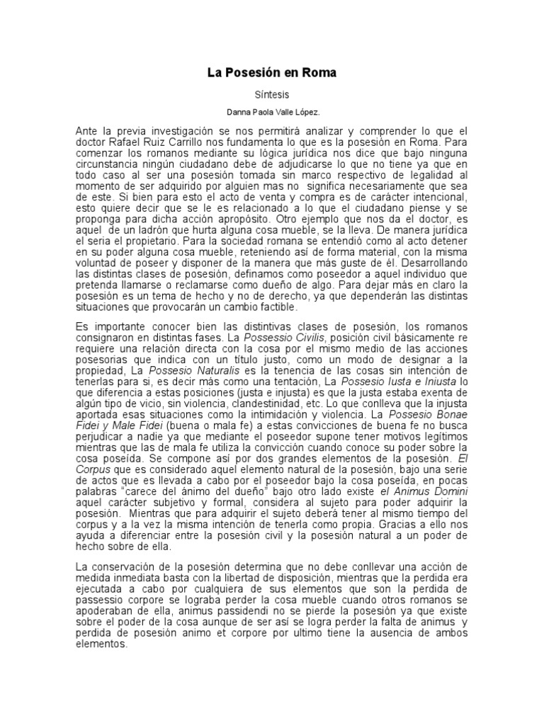 Posesión en Roma: Clases y Conceptos | PDF | Posesión (Ley) | Propiedad