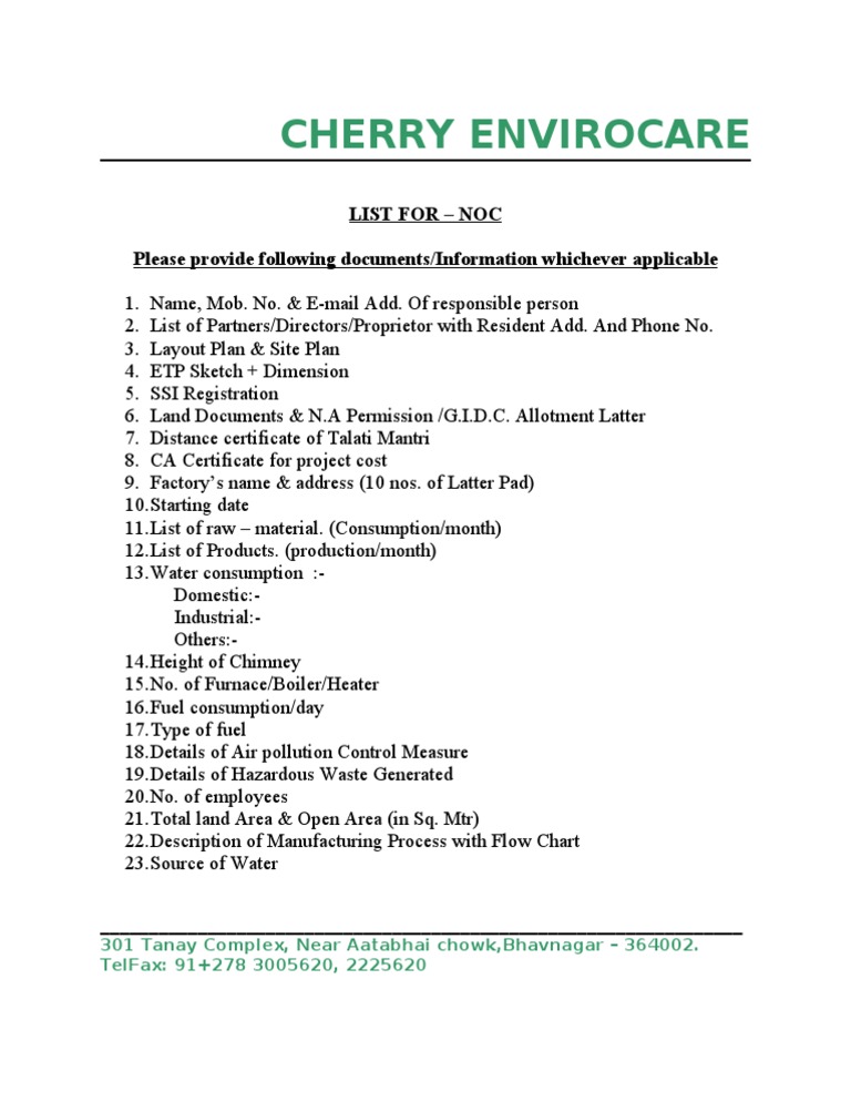 NOC Document Checklist | PDF