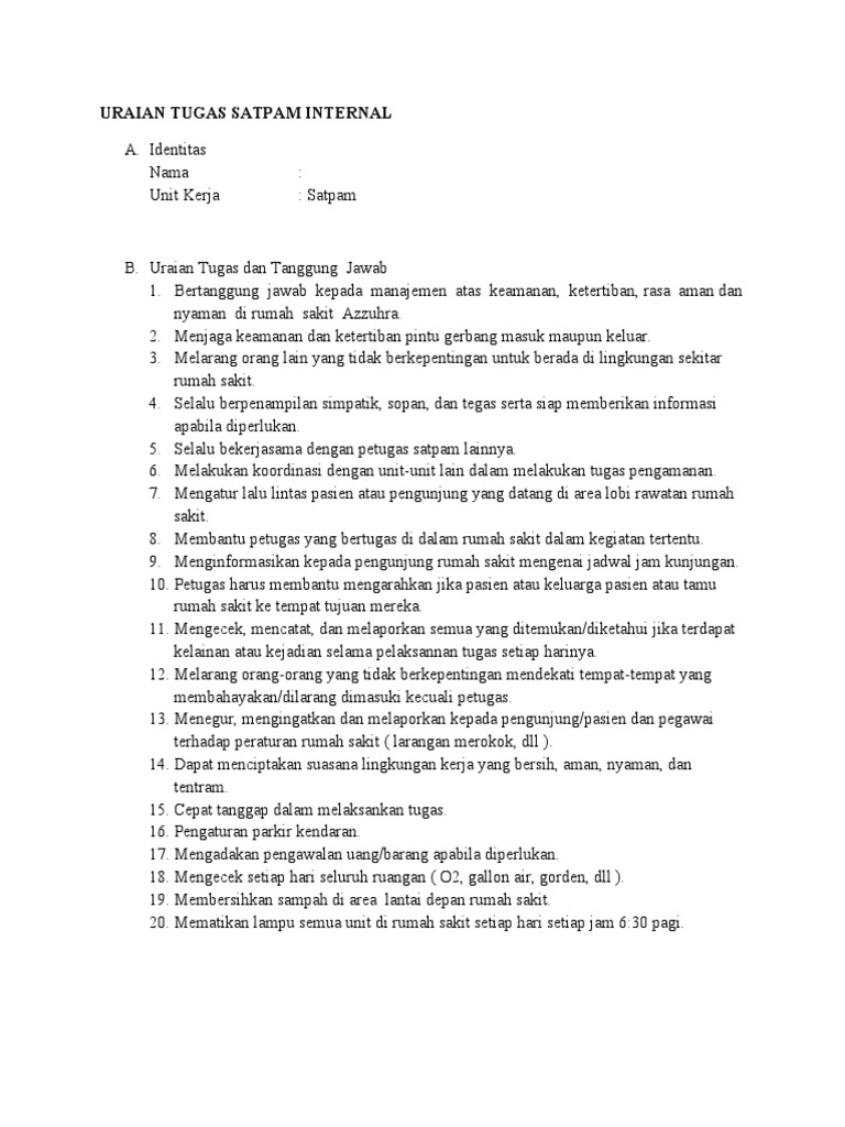 Uraian Tanggung Jawab Petugas Rumah Sakit | PDF
