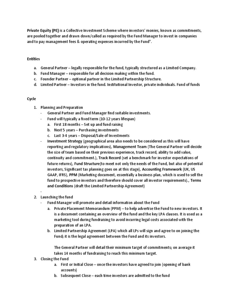 Private Equity Life Cycle Pdf Investment Fund Investing