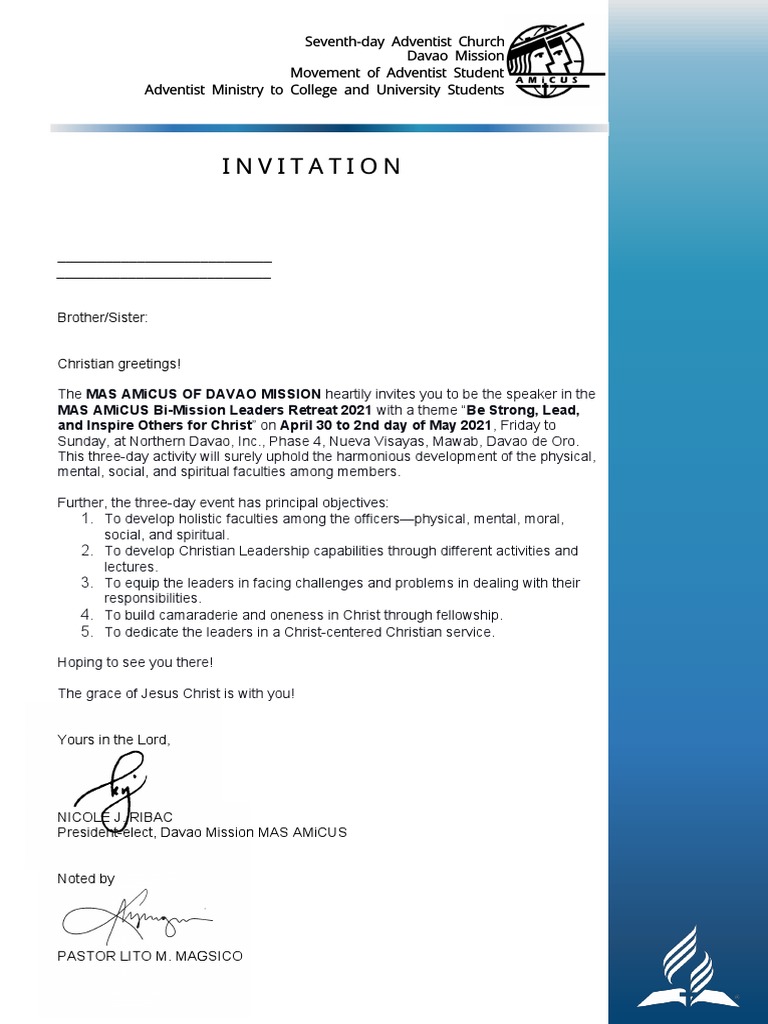 Invitation Letter to Event Speakers PDF