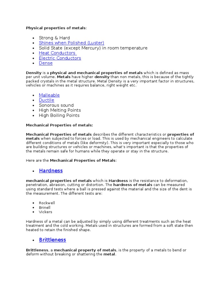 Key Physical Properties of Metals | PDF | Ductility | Metals