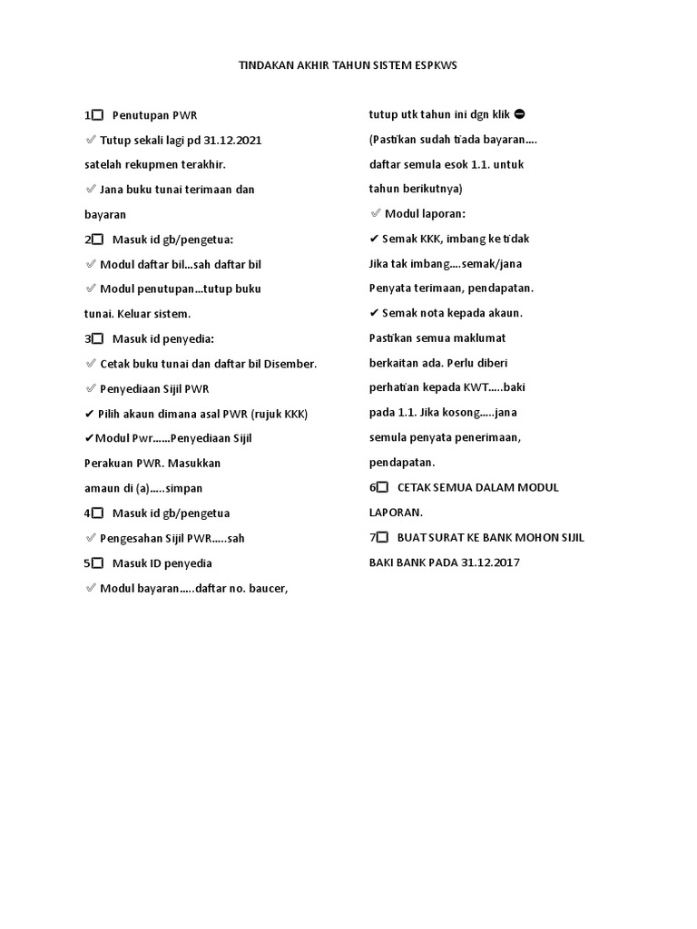 Tindakan Akhir Tahun Sistem Espkws | PDF