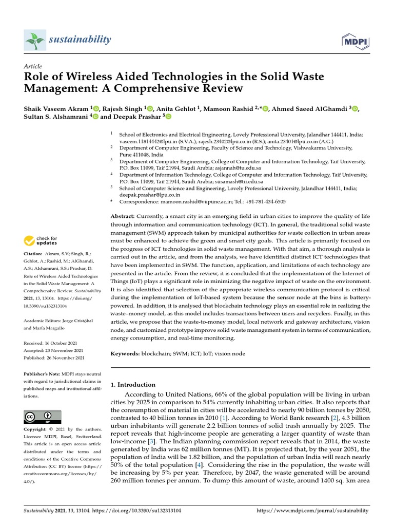 Role of Wireless Aided Technologies in The Solid Waste Management: A ...