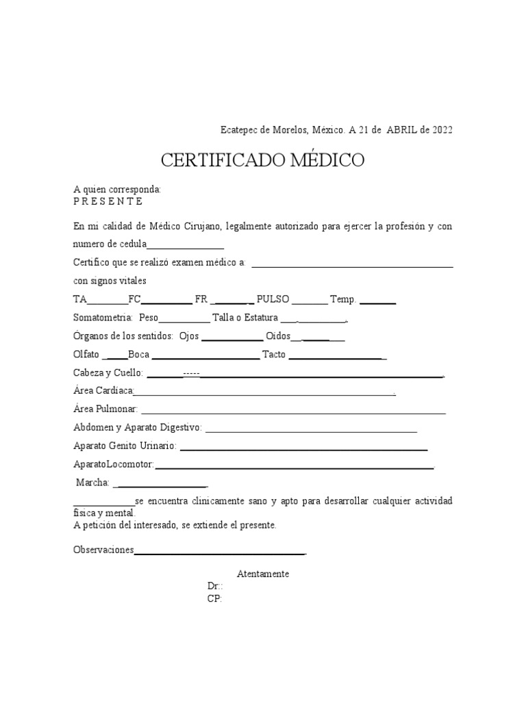 Certificado Médico de Aptitud Física | PDF