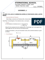Experiment - 3: AIM To Verify The Laws of Combination (Series) of Resistances Using A Metre Bridge