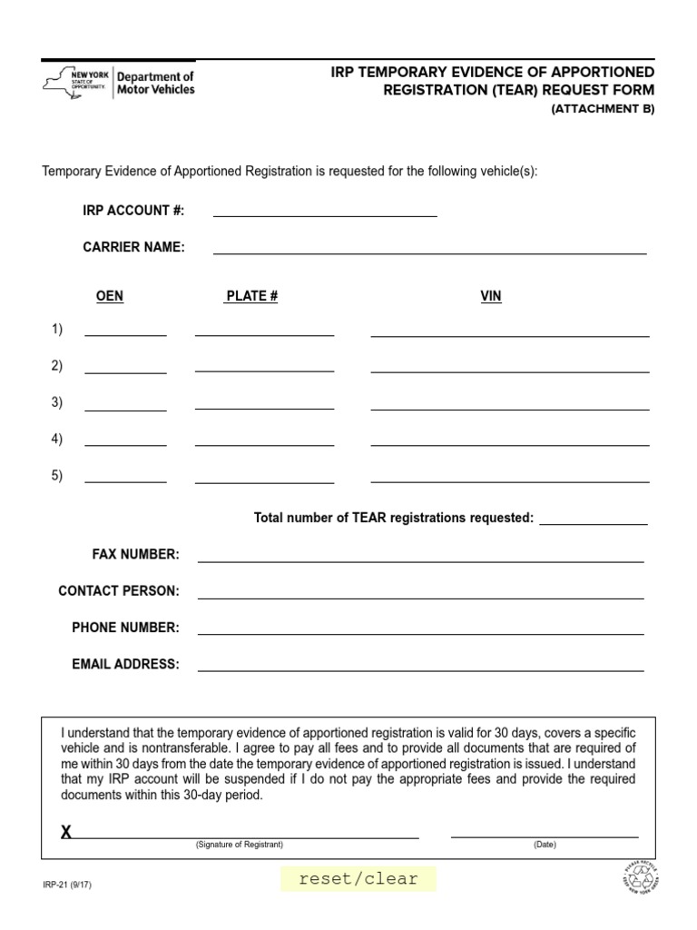Reset/clear: Irp Temporary Evidence of Apportioned Registration (Tear ...