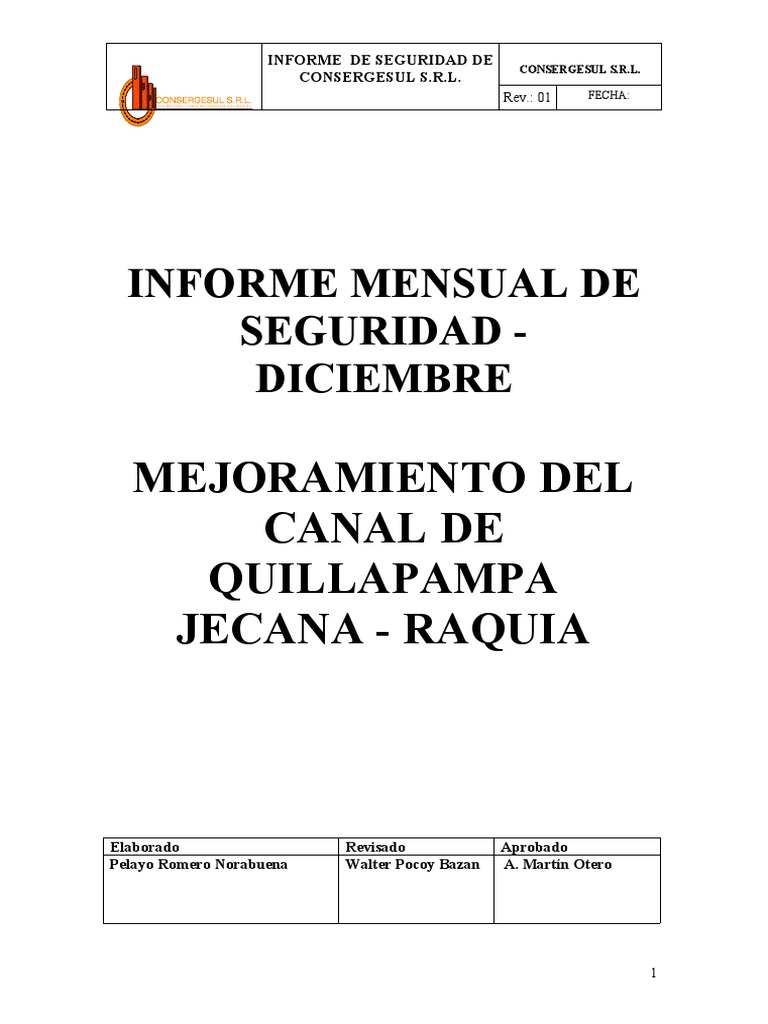 Informe Mensual de Seguridad Diciembre | PDF | Ciencias de la Salud ...