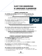 Checklist For Observing A Foreign Language Classroom