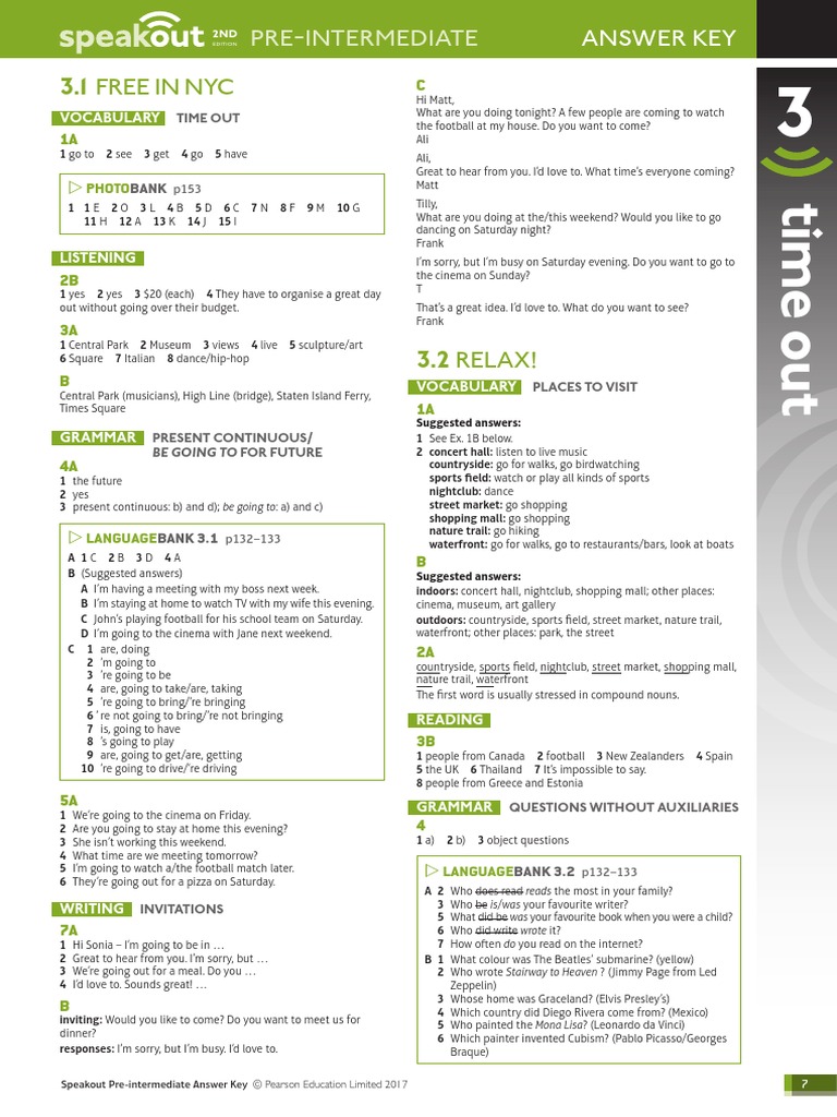 Speak Out-Preintermediate Answer Key - Unit 3 (Part1) | PDF