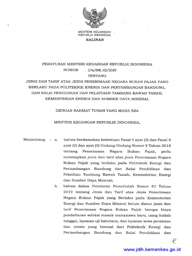 PMK Nomor 174 Tahun 2020 | PDF