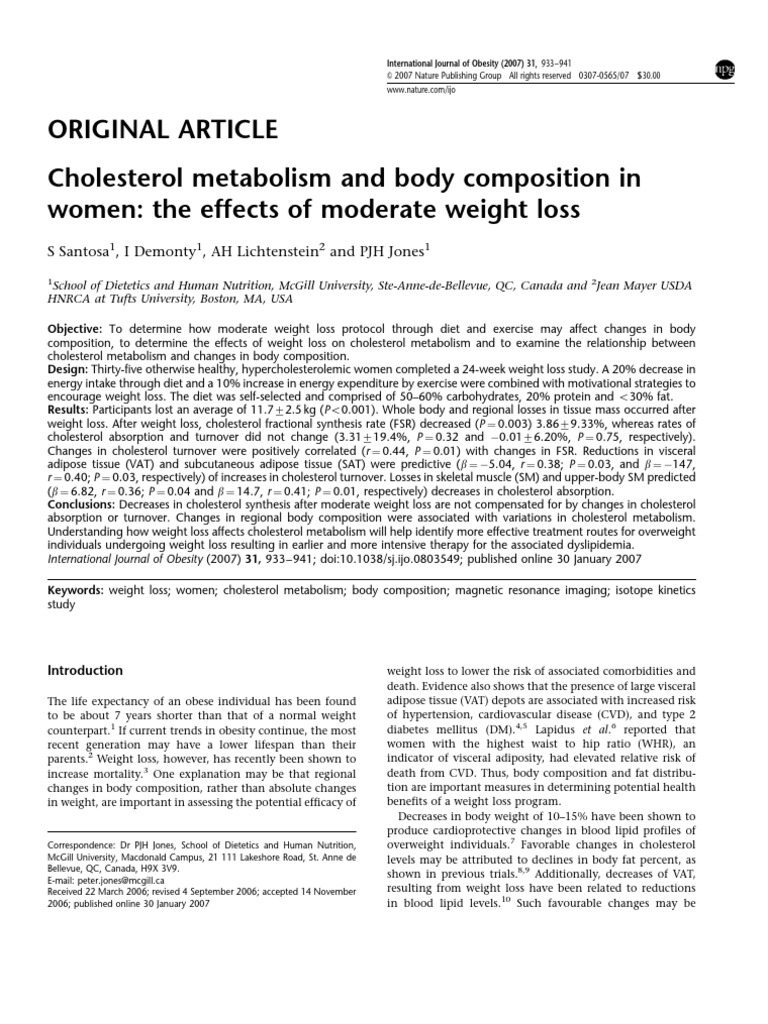 Cholesterol Metabolism and Body Composition in Women | PDF | Weight ...