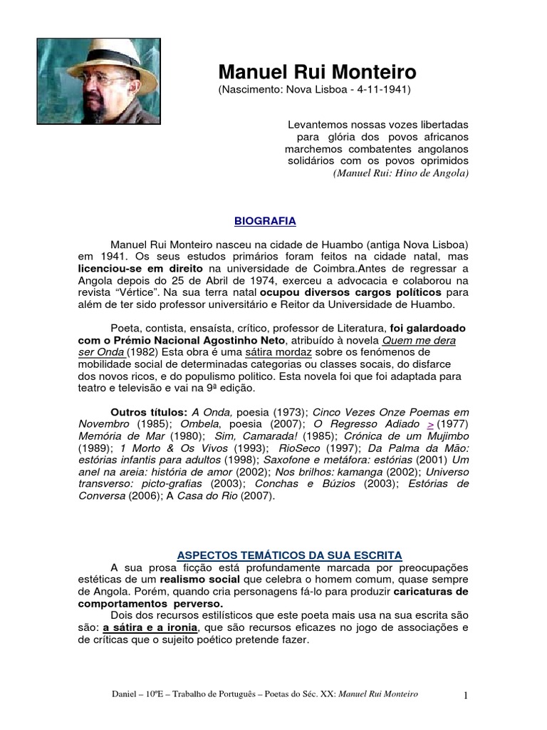 Vida e Obra de Manuel Rui Monteiro | PDF | Poesia | Bibliografia