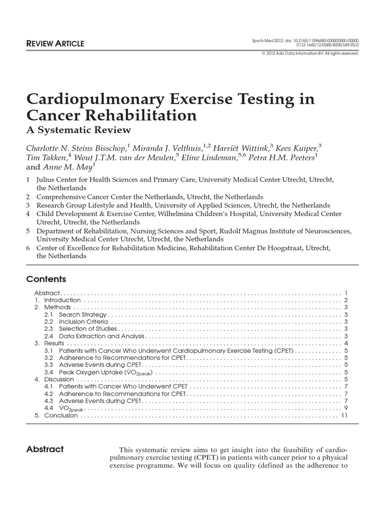Cardiopulmonary Exercise Testing in Canc | PDF | Physical Fitness | Cancer