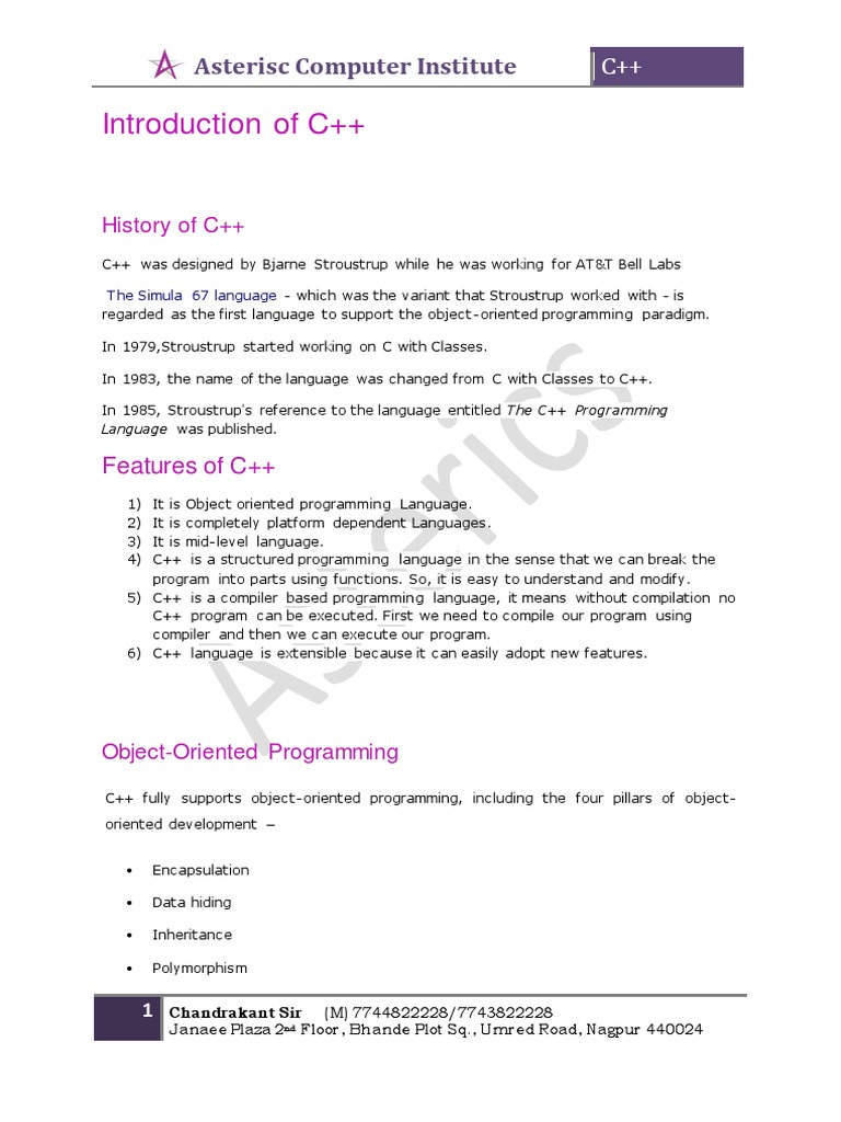 1 Day Introduction C++ | PDF | C++ | Object (Computer Science)