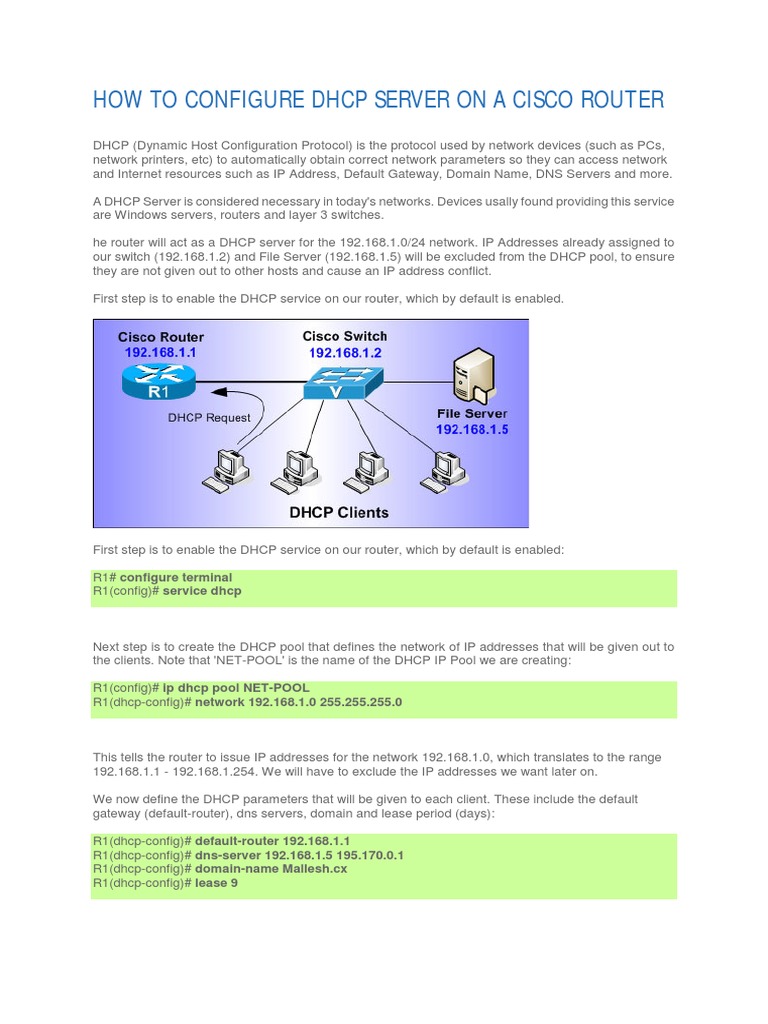 Configuring a DHCP Server on a Cisco Router to Automatically Assign IP