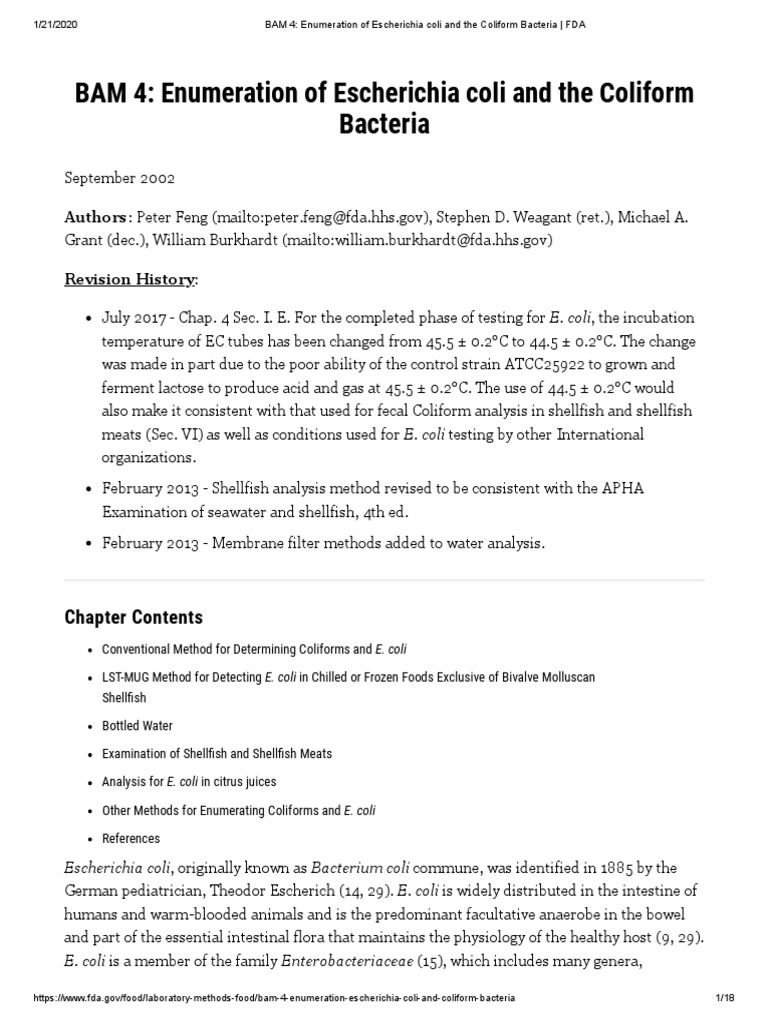 Bacteriological AnalyticalManual Download Free PDF Escherichia