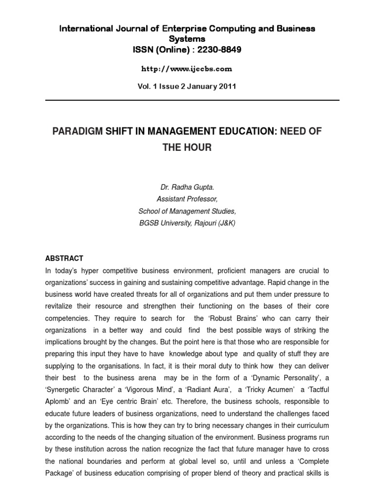 Paradigm Shift in Management Education | PDF | Entrepreneurship ...