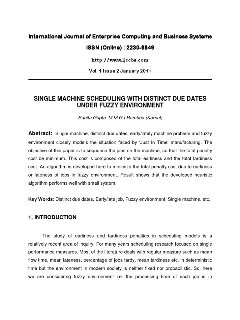 Single Machine Scheduling With Distinct Due Dates Under Fuzzy