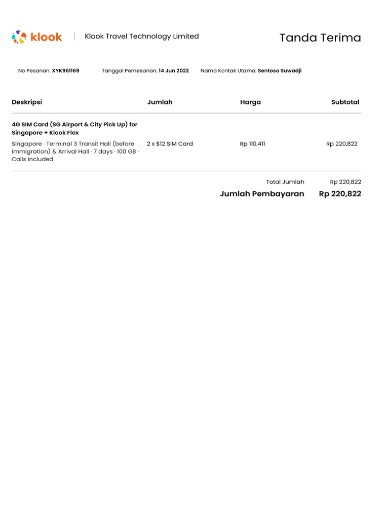 Klook Receipt | PDF