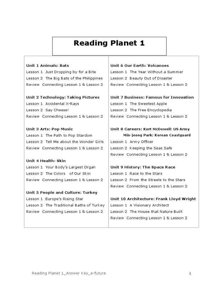 Reading Planet 1 Answer Key | PDF | Skin | Wikipedia
