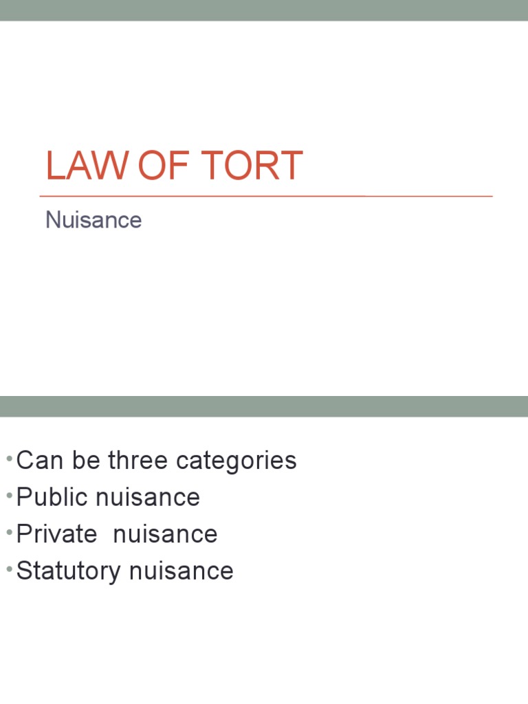 Law Of Tort Nuisance Pdf Nuisance Common Law
