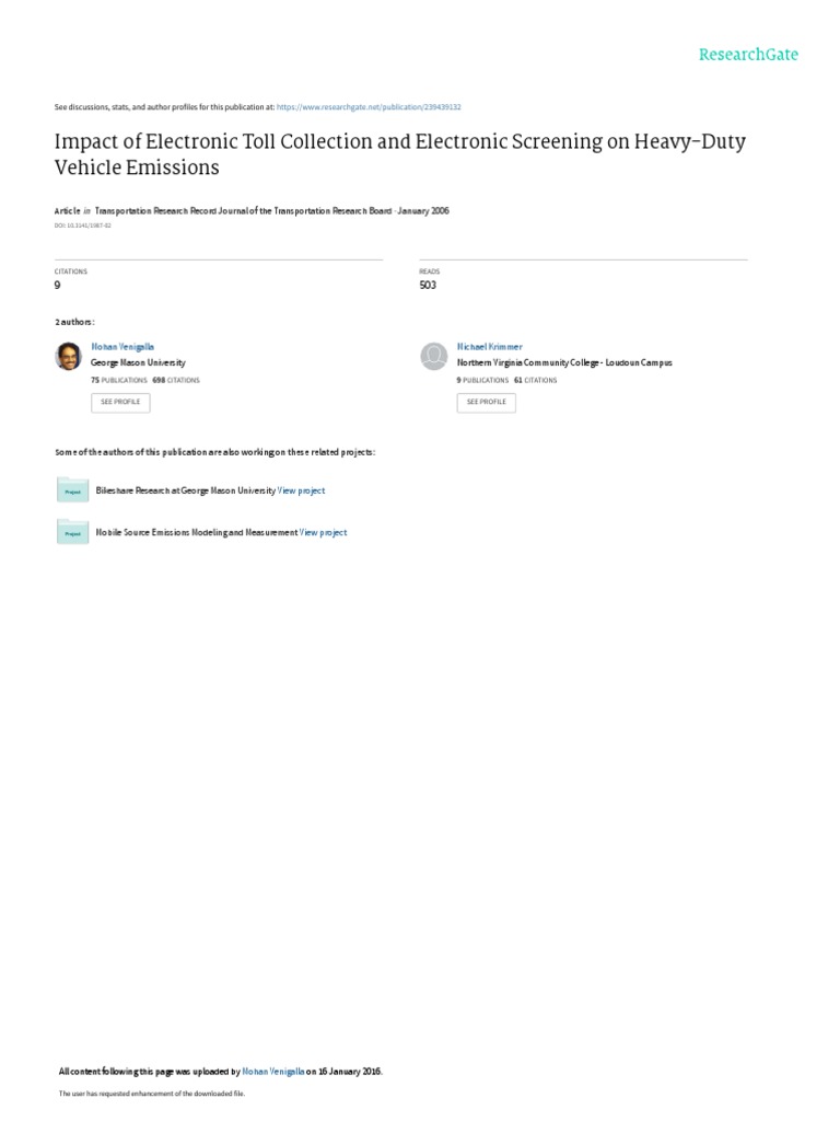 Impact of Electronic Toll Collection and Electronic Screening On Heavy ...