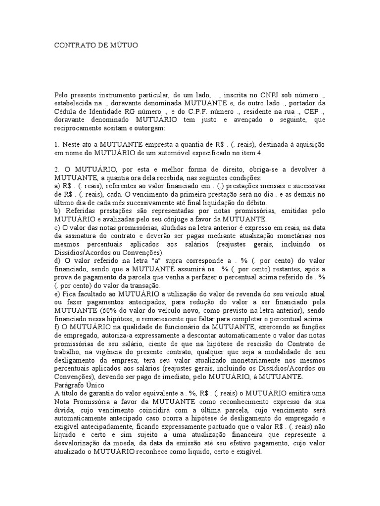 Contrato de Mutuo | PDF | Nota promissória comercial (investimentos ...