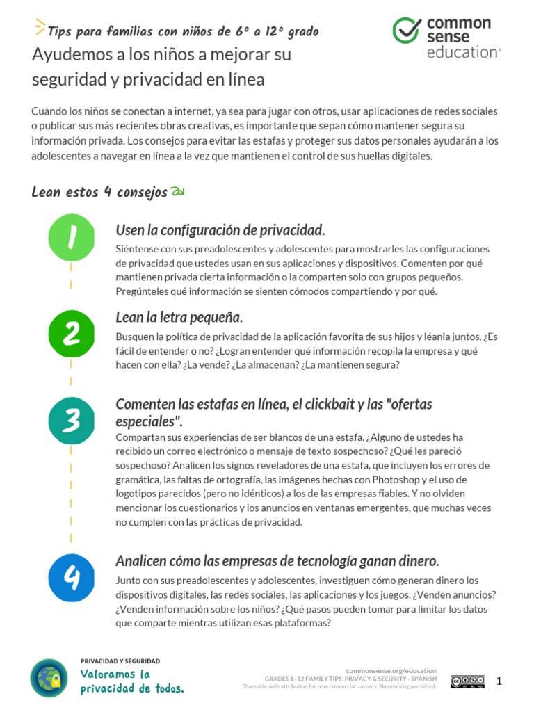 Consejos de seguridad en línea para adolescentes | PDF | Privacidad en ...