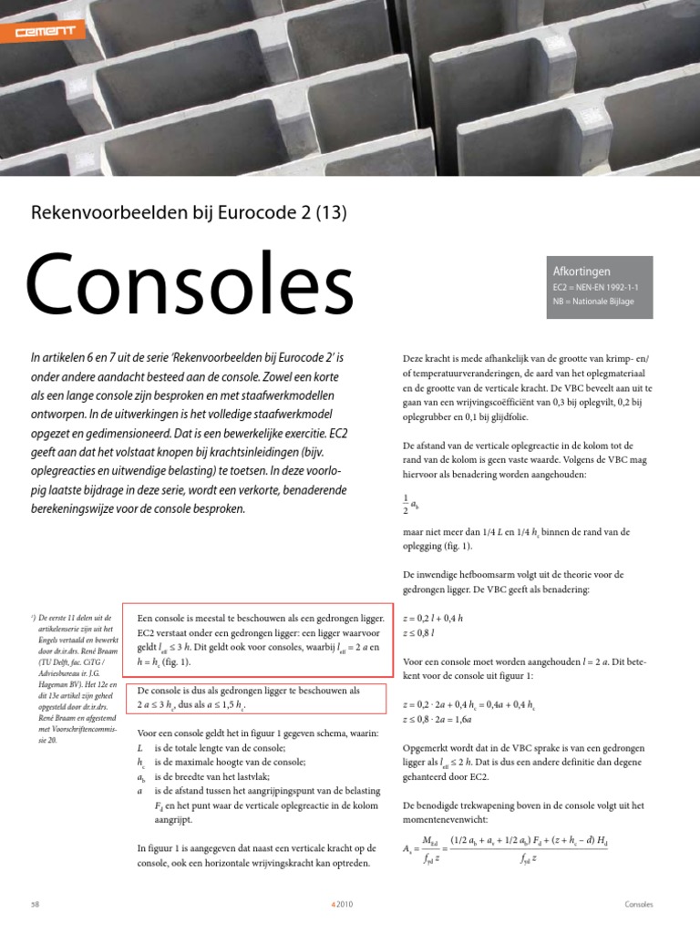 Consoles. Rekenvoorbeelden Bij Eurocode 2 | PDF
