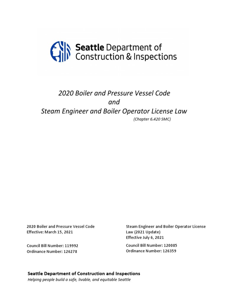 Seattle Boiler and Pressure Vessel Code 2020 | PDF | Boiler | Steam