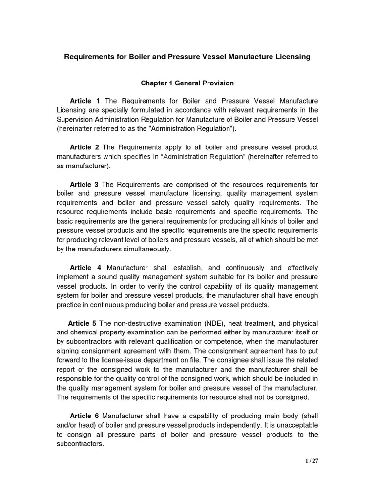 Boiler and Pressure Vessel Licensing Requirements | PDF ...