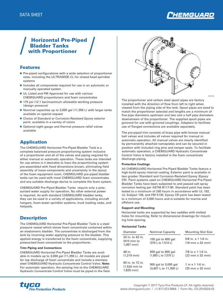 Horizontal Pre-Piped Bladder Tanks With Proportioner: Features | PDF ...