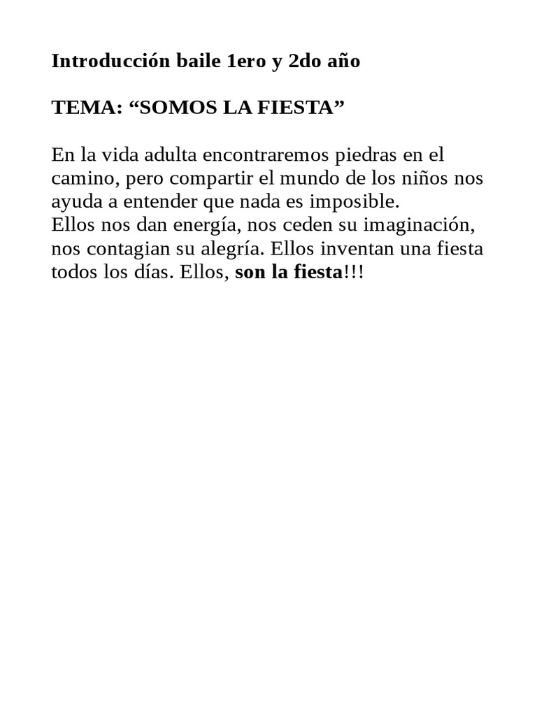 Introducción Baile 1ero y 2do Año | PDF
