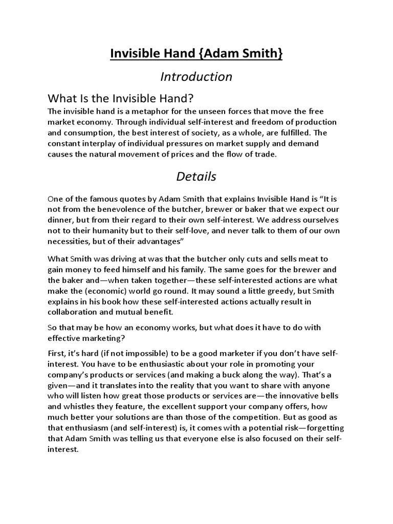 Understanding Adam Smith S Invisible Hand Pdf Adam Smith Market