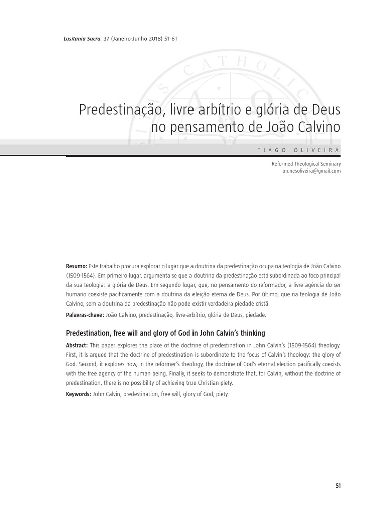 Predestinação e Livre Arbítrio em Calvino | PDF | Salvação | Fé