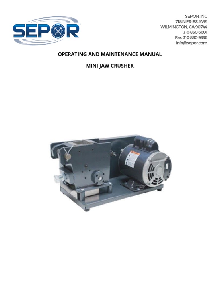 Operating And Maintenance Manual Mini Jaw Crusher Pdf Bearing