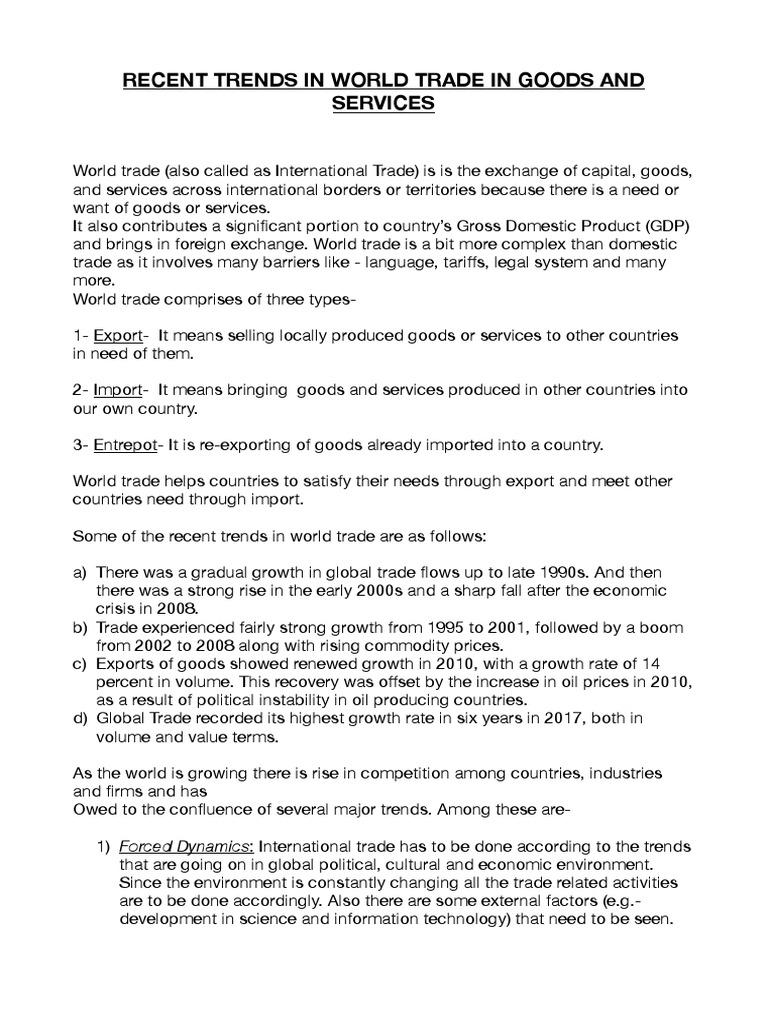 Recent Trends In World Trade Pdf Trade International Trade