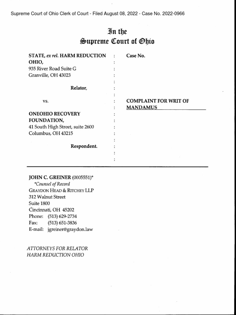 Ohio Supreme Court OneOhio PDF Mandamus Legal Procedure