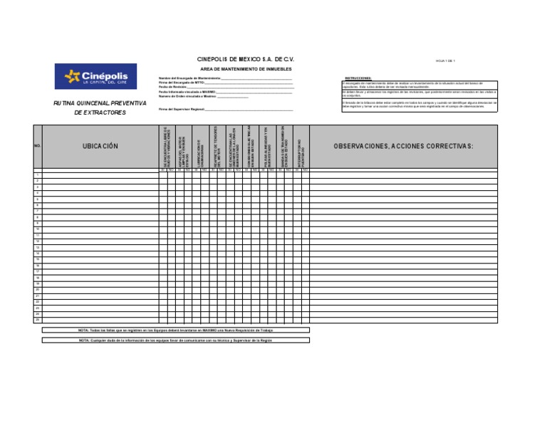 Rutina Inspección EXTRACTORES | PDF