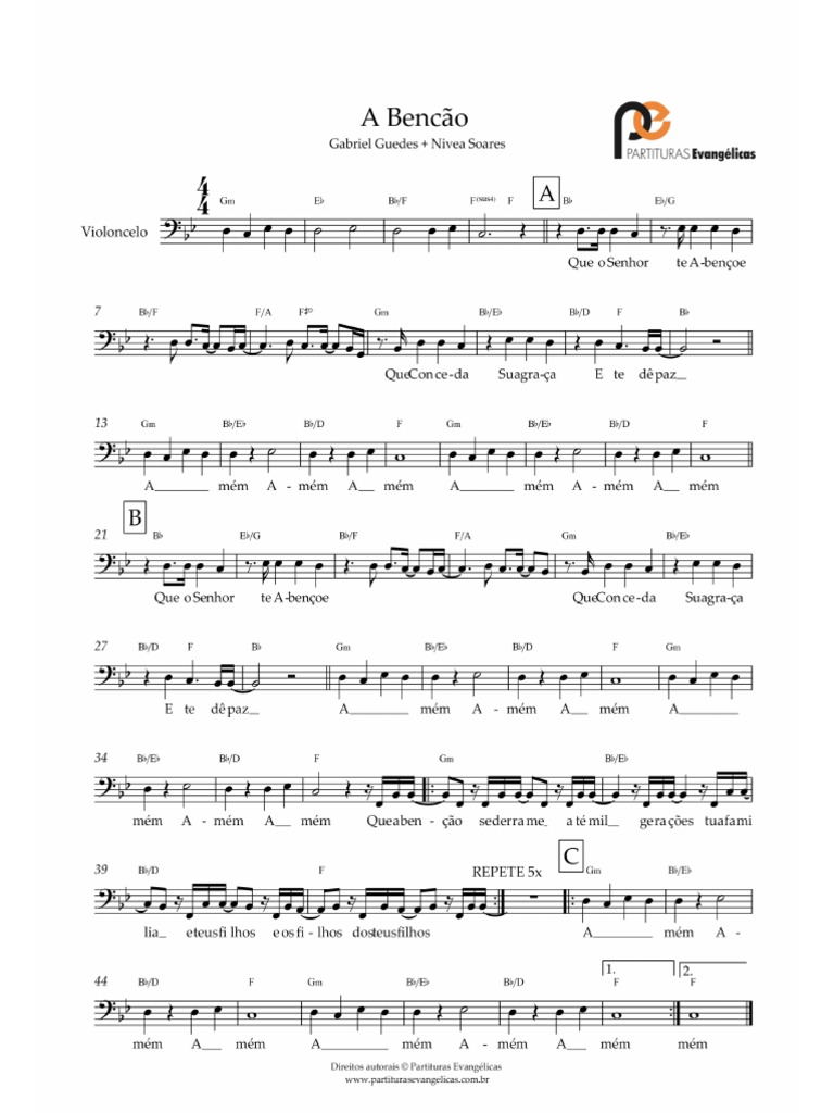 Cello-A-Bencão-Gabriel-Guedes-e-Nivea-Soares-Partitura-completa | PDF