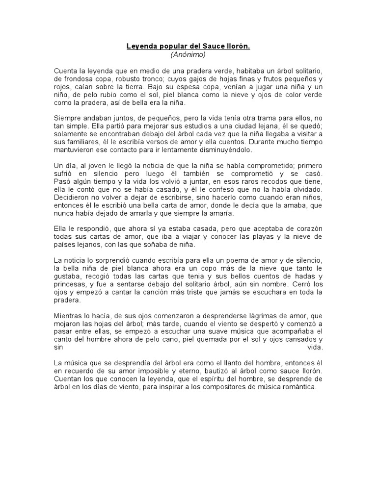 Leyenda Popular Del Sauce Llorón PDF