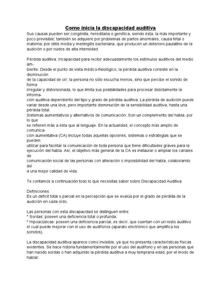 Causas, tipos y características de la discapacidad auditiva | PDF ...