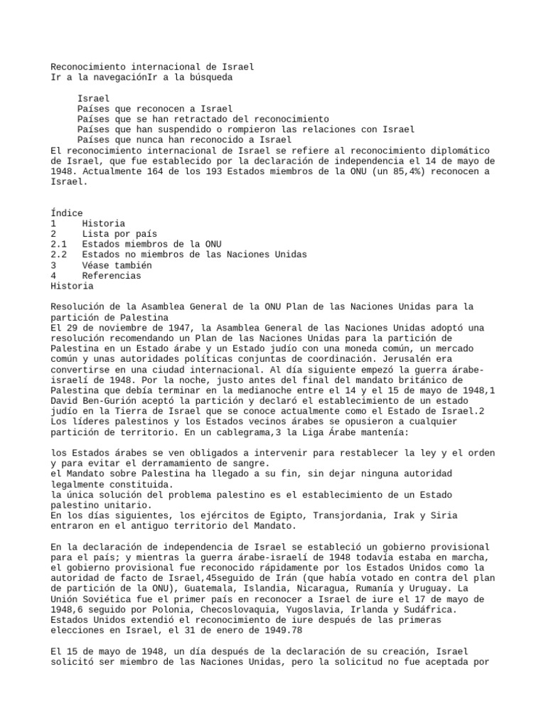 Reconocimiento Internacional de Israel PDF Políticas globales