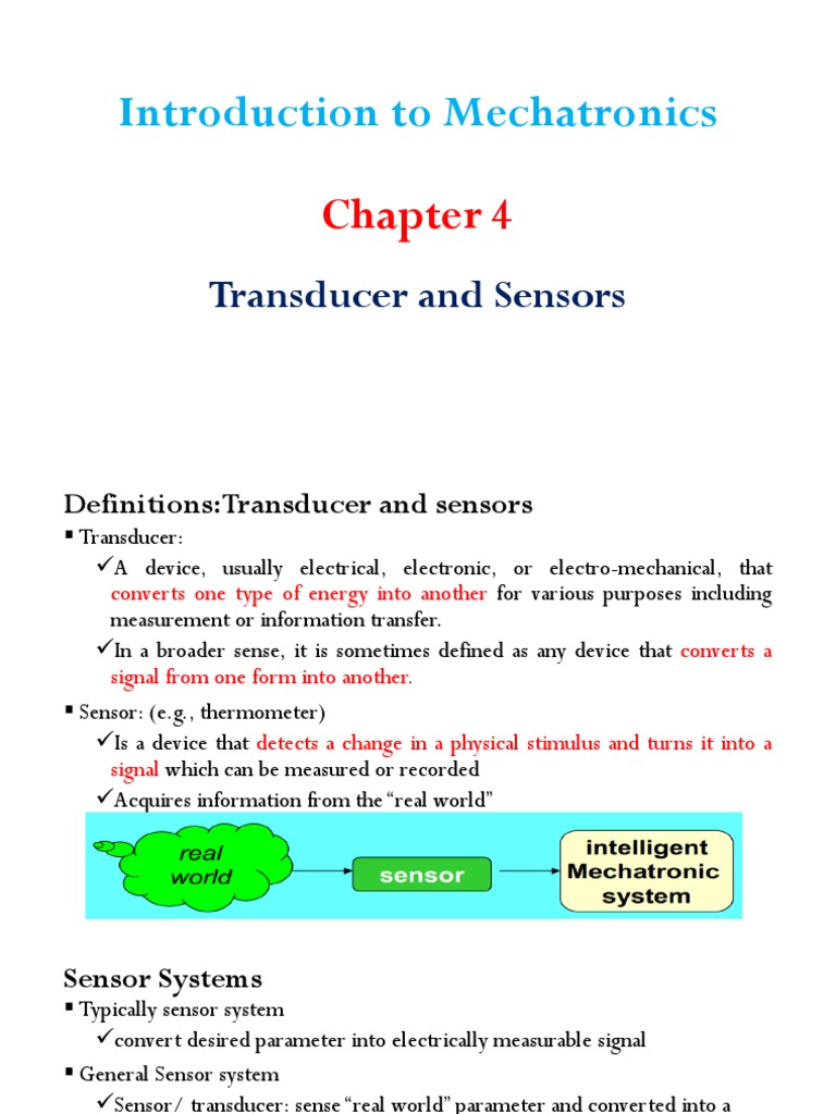 Introduction To Mechatronics Transducer and Sensors PDF Sensor