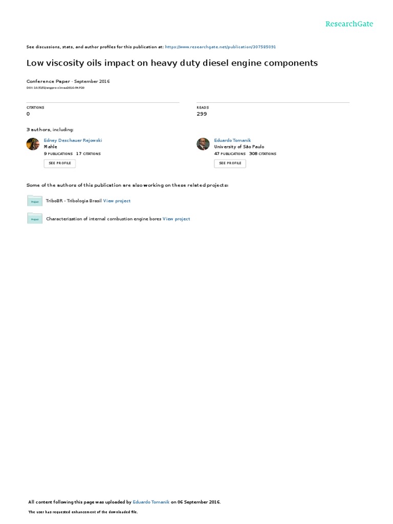 HTHS Low Viscosity Oils Impact On Heavy Duty Diesel Eng Download Free