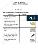 Name: Score:: Worksheet #1 Work Out The Answers To These Division Problems