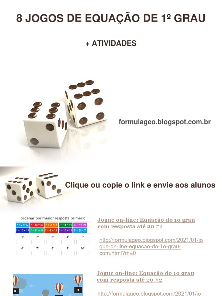 8 Jogos de Equação de 1º Grau | PDF